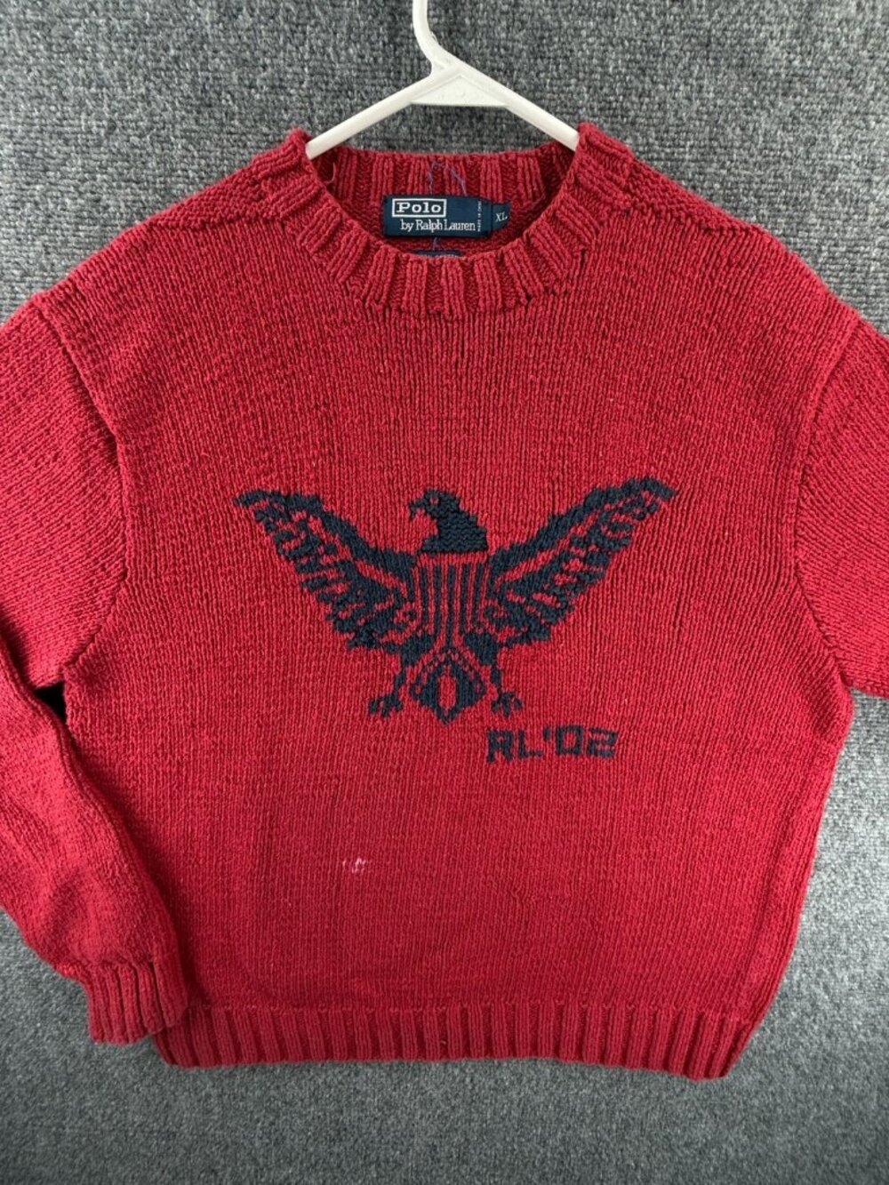 VTG Hand Knit XL Linen Cotton Red Eagle Graphic Pullover Heavyweight Men Adult